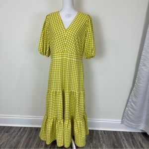 Ann Taylor Green White Gingham Tiered Maxi Dress Size 12